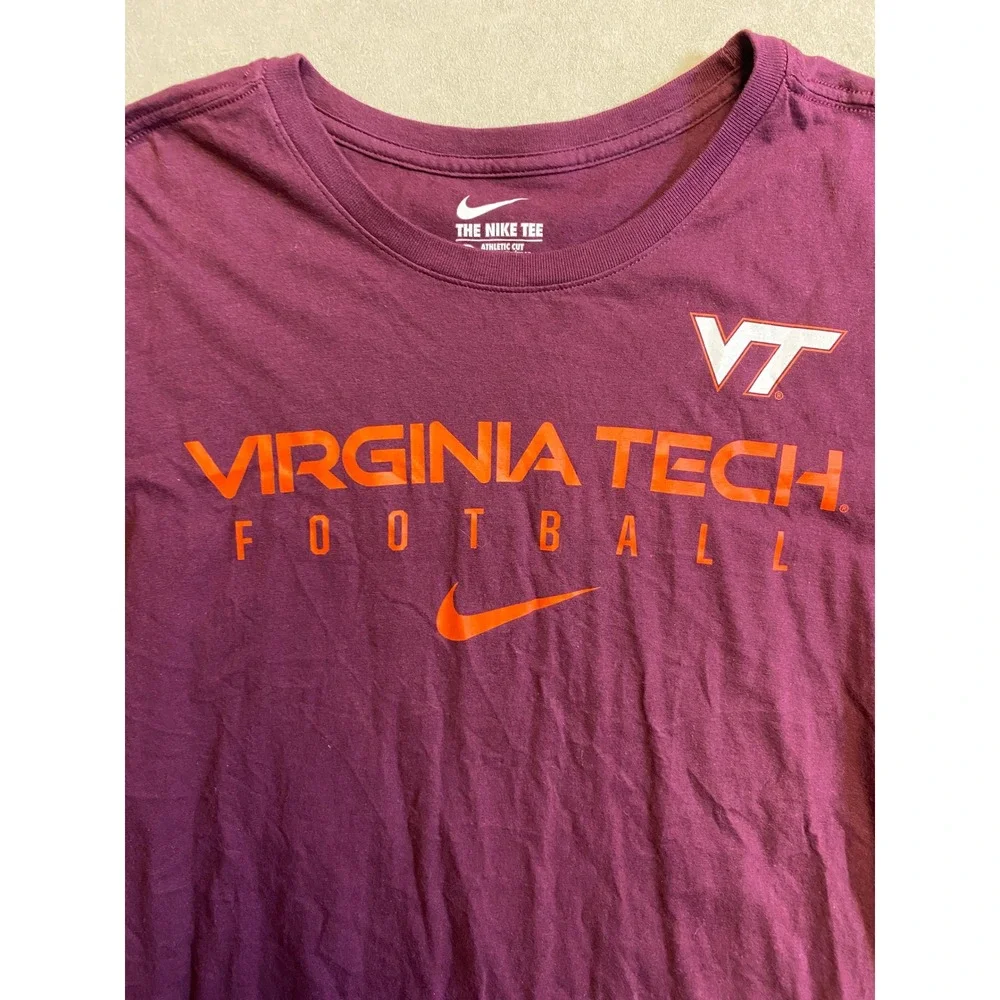 Nike Virginia Tech Hokies Football T-Shirt Maroon Orange Large Athletic Cut Tee